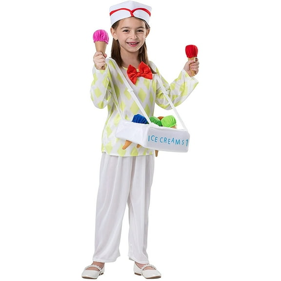 Dress Up America Ice Cream Vendor Costume for Kids - Product Comes Complete with: Shirt, Pants, Ice Cream Tray, Six Cones and Hat Large