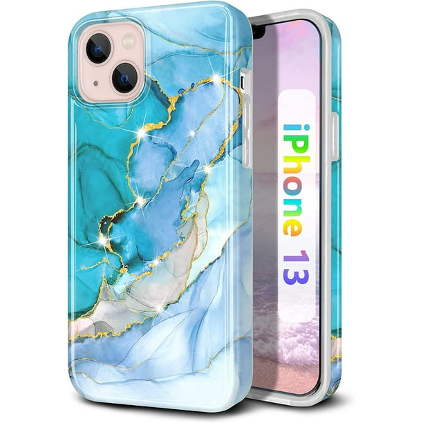 CAOUME Compatible with iPhone 13 Case 6.1 Green Marble Design