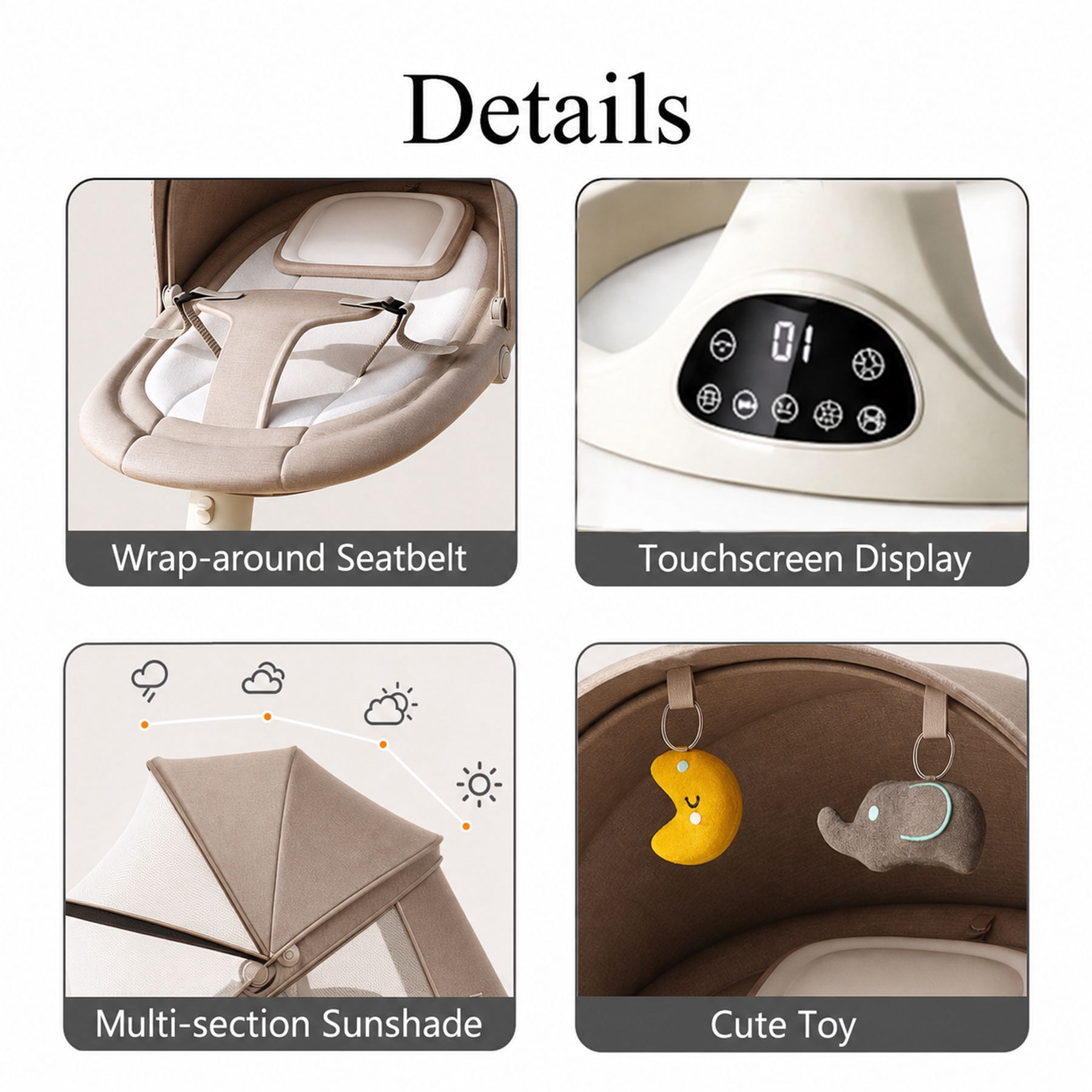 Oioane Electric Baby Swing for Infants, 5 Speeds & 3 Modes with Bluetooth Music, App Remote Control, Gray