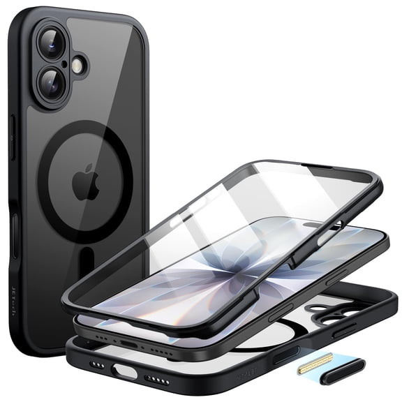 JETech Case for iPhone 17 6.3-Inch with Built-in Tempered Glass Screen Protector and Camera Control Button, Compatible with MagSafe, 360 Degree Full Body Cover (Black)