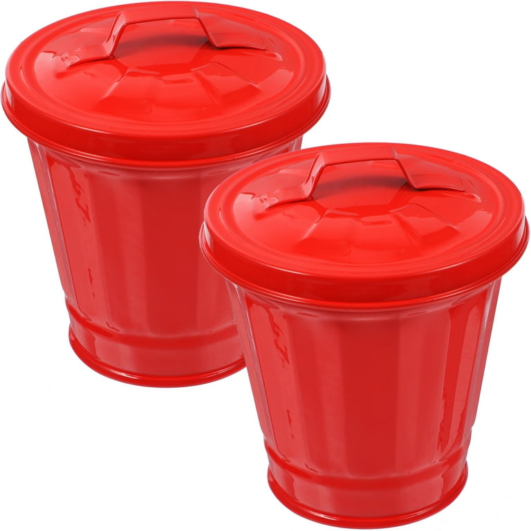 2pcs Desktop Galvanized Iron Trash Can Desktop Trash Bucket Garbage Storage Holder Garbage Bucket, Size: 10.5X9.5X9.6CM