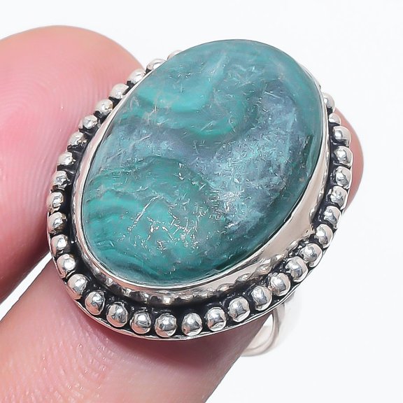 Natural Malachite Gemstone 925 Sterling Silver Jewelry Ring Size 7.5