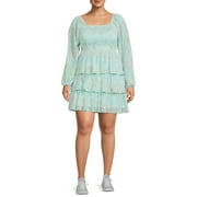 Madden NYC Junior's Plus Size Triple Ruffle Smocked Peasant Dress