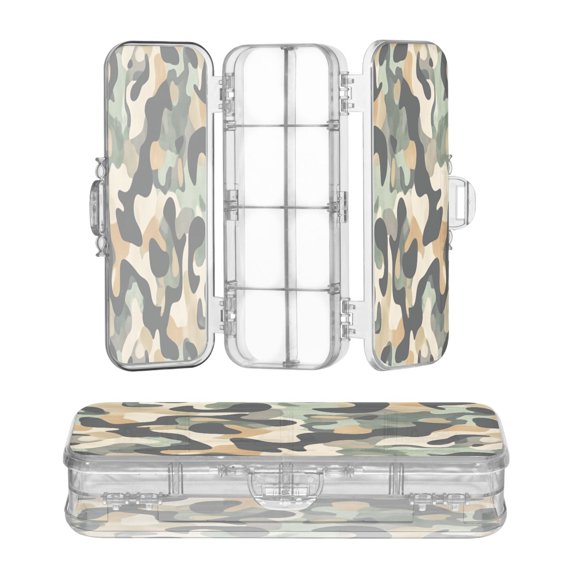 Plastic Pencil Box Large Capacity Pencil Boxes Clear Boxes with Snap-Tight Lid Stylish Office Supplies Storage Organizer Box Earthy Tones Camouflage Pattern