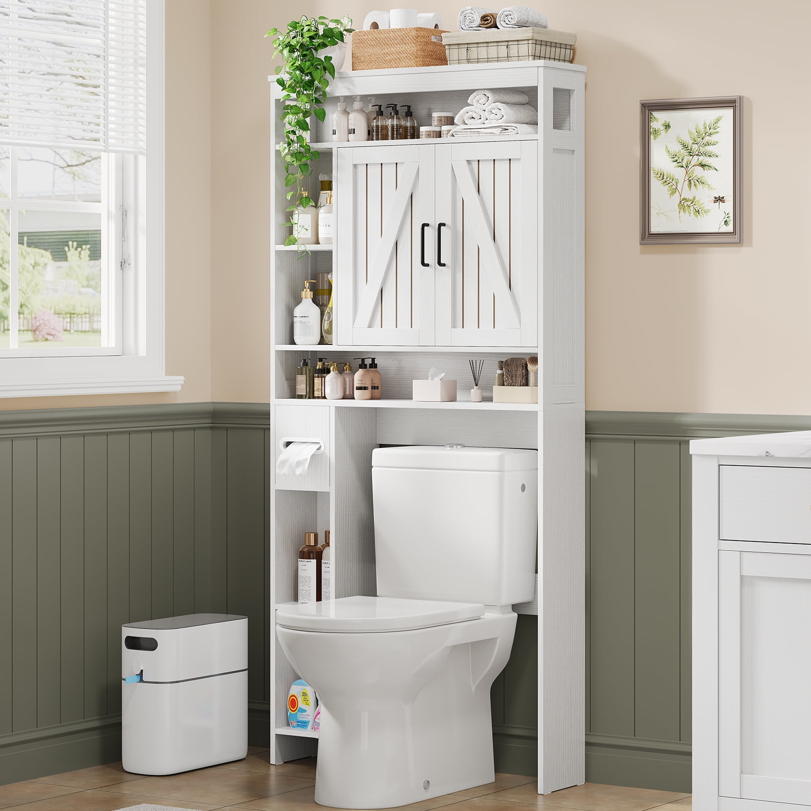 Vividwood Over-the-Toilet Cabinet with Soft Close Doors, White