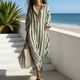 thumbnail image 3 of Quixlent Loose Shirt Dress for Women Casual Long Sleeve V Neck Striped Long Dress Travel Vacation Maxi Dress with Pockets, 3 of 8