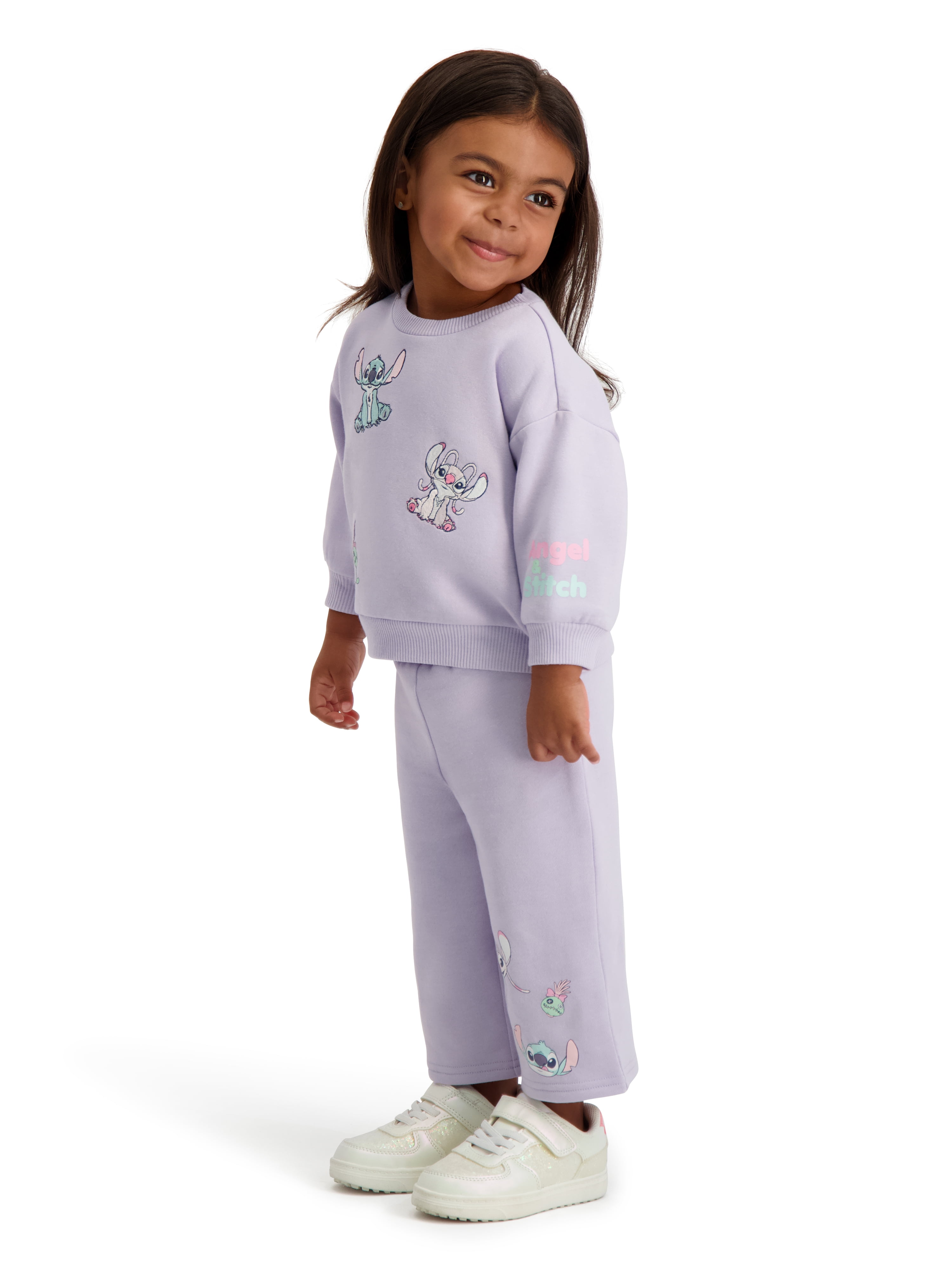 Stitch & Angel Baby Girl 2 Piece Embroidered Sweat Set, Sizes 0-24 Months