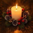 thumbnail image 3 of Set of 2 Faux Pine Cone Red Berry Candle Holder Wreath 7.87in Candle Ring for Christmas Desktop Holiday Decoration, 3 of 5