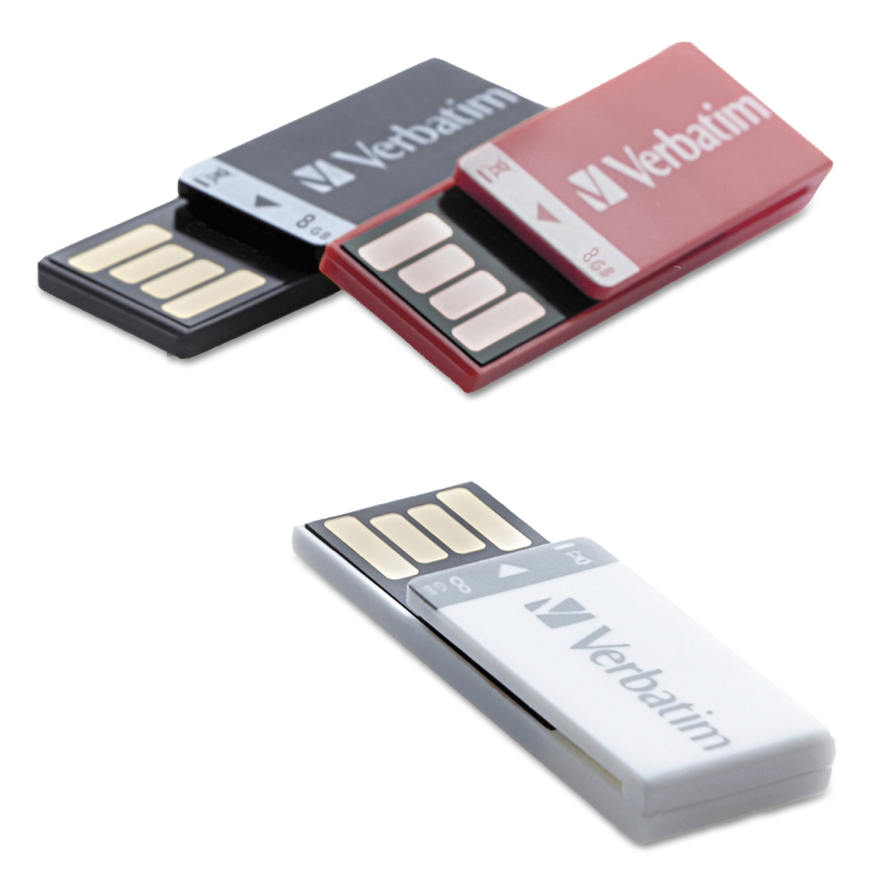 Verbatim clip it usb 2 0 flash drive 8gb black red white 3 pack