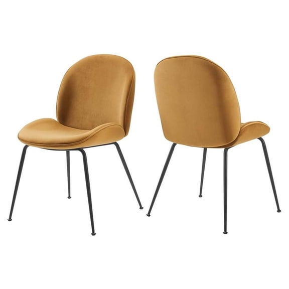 Maklaine 17.5" Velvet Dining Chairs in Cognac Brown/Black (Set of 2)