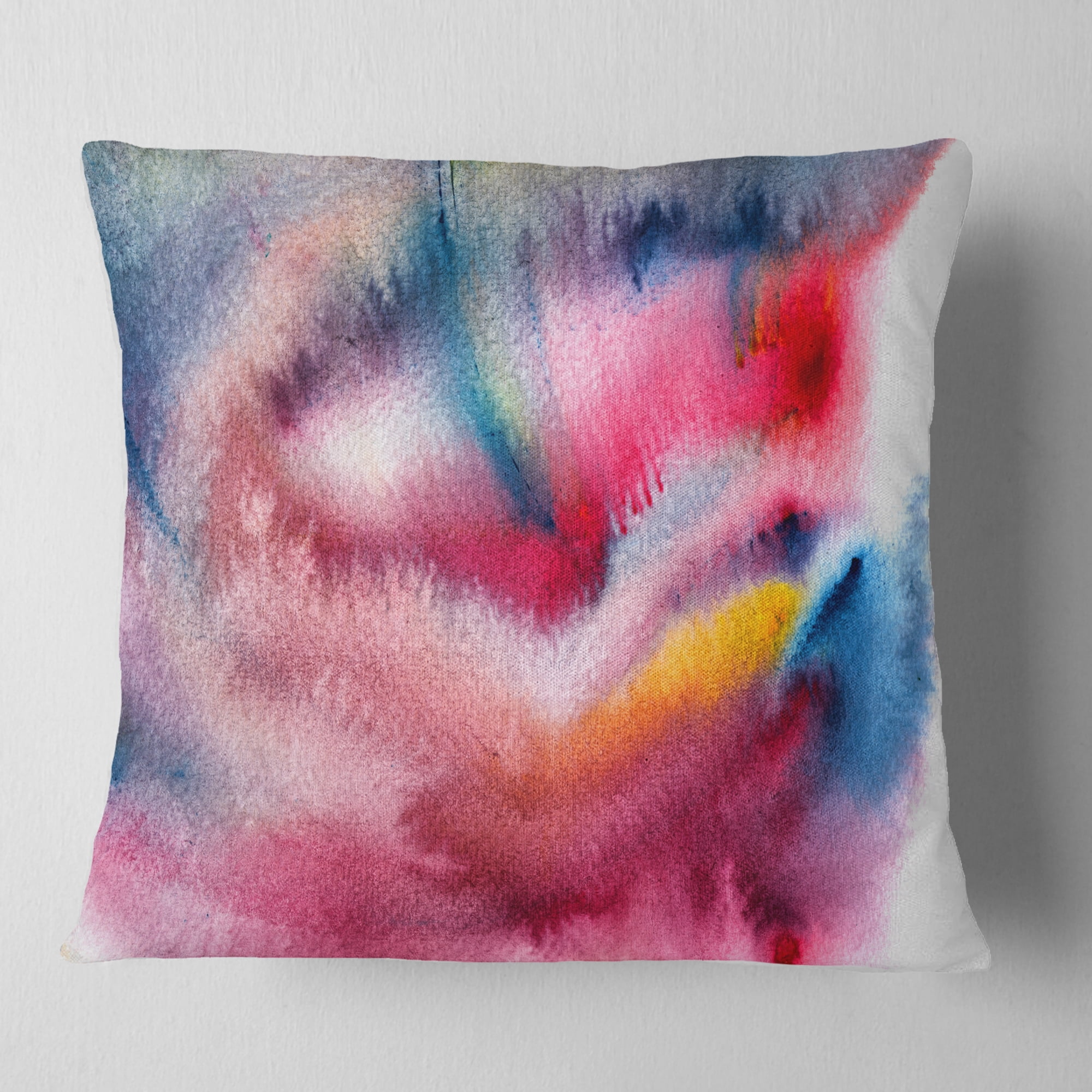 Designart Blue and Red Abstract Stain - Abstract Throw Pillow - 18x18