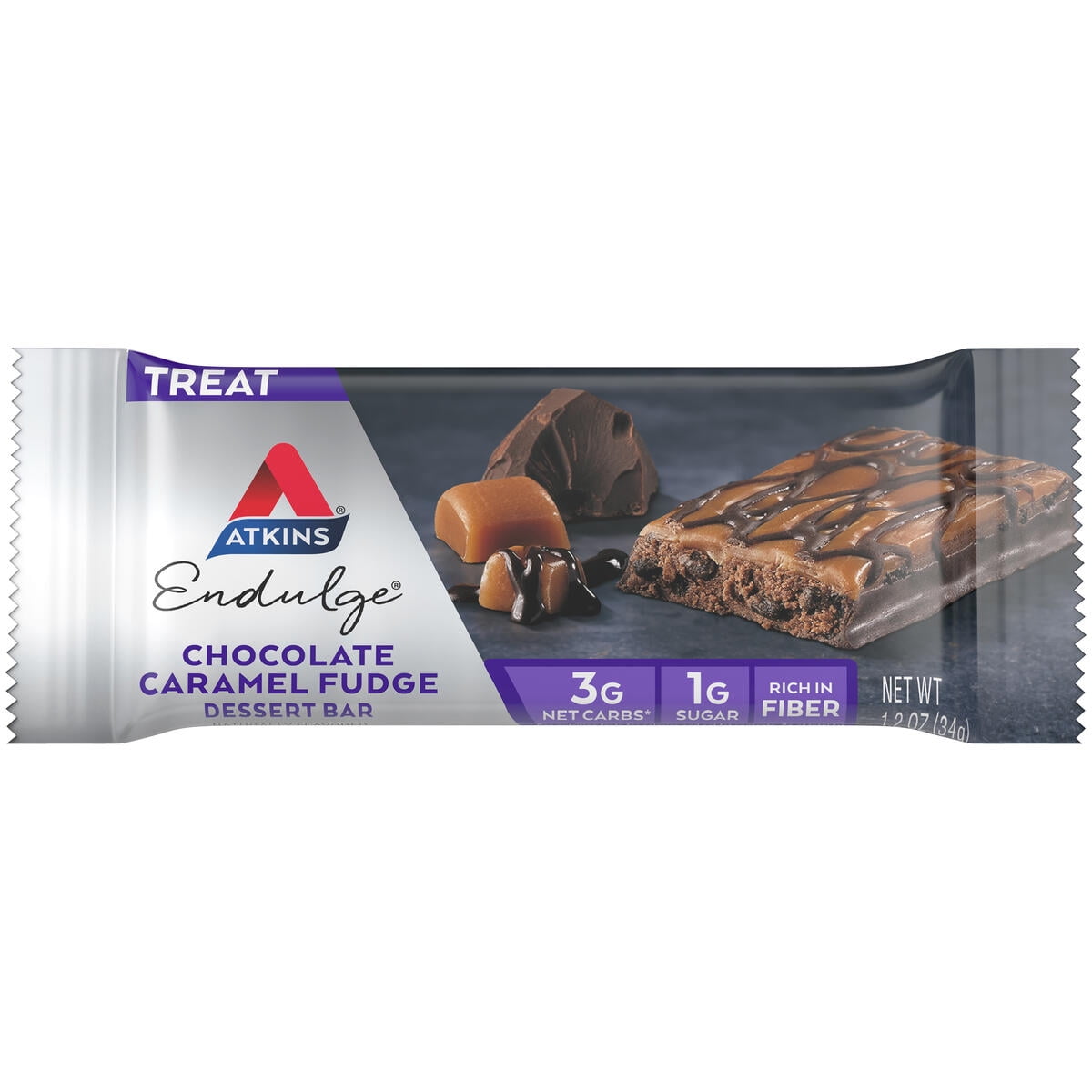 Atkins Endulge Treat, Chocolate Caramel Fudge Dessert Bar, Keto Friendly, 5 Count