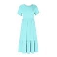 thumbnail image 5 of Busydd Womens Summer Dresses Flowy Tiered Pleated Maxi Dresses Short Sleeve Round Neck Beach Dress Fashion Casual Loose Sundress with Pockets, 5 of 5