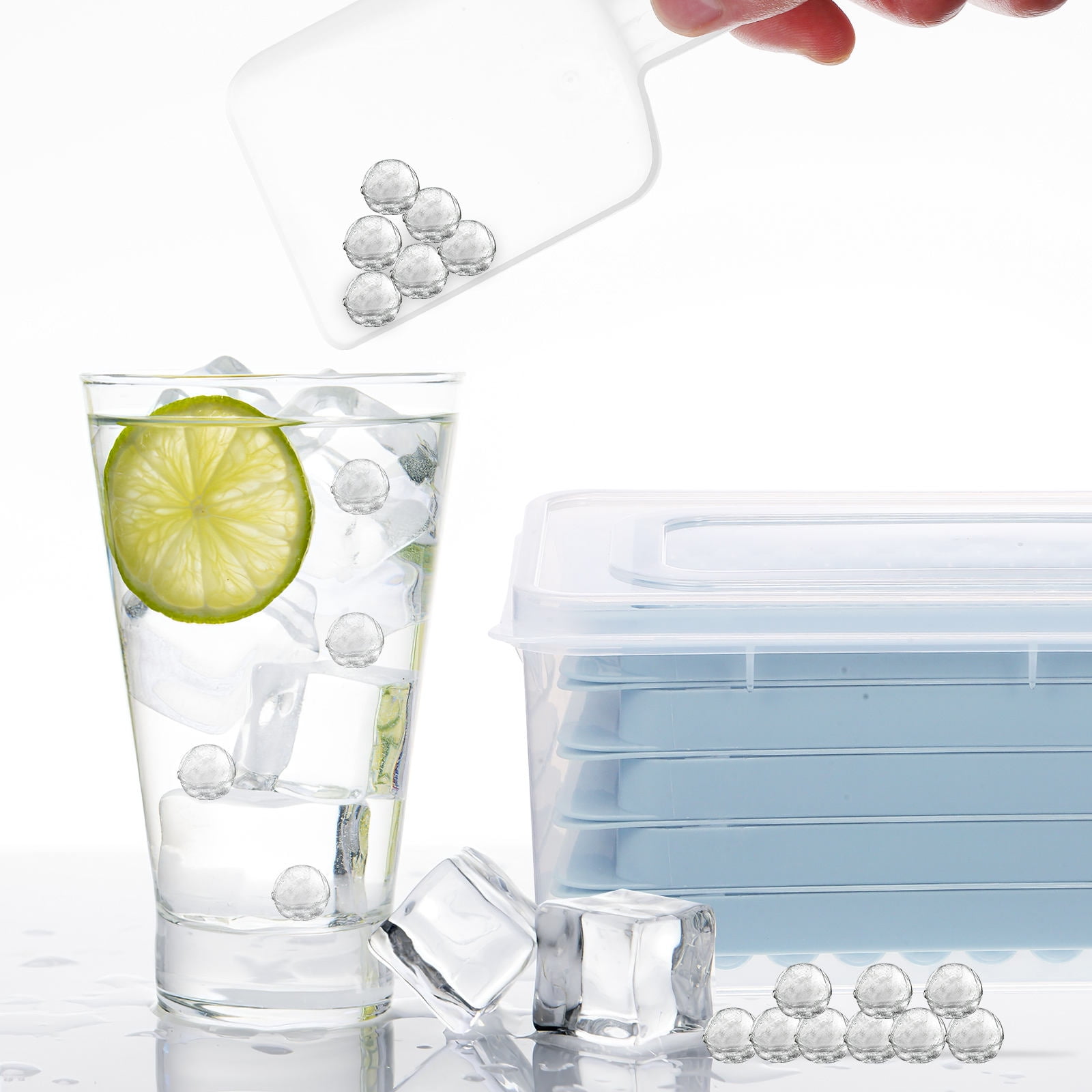 FESTFENDS 4Pcs Freezer Ice Cube Tray Round Ice Tray for Freezer Easy Release Sky-Blue Plastic