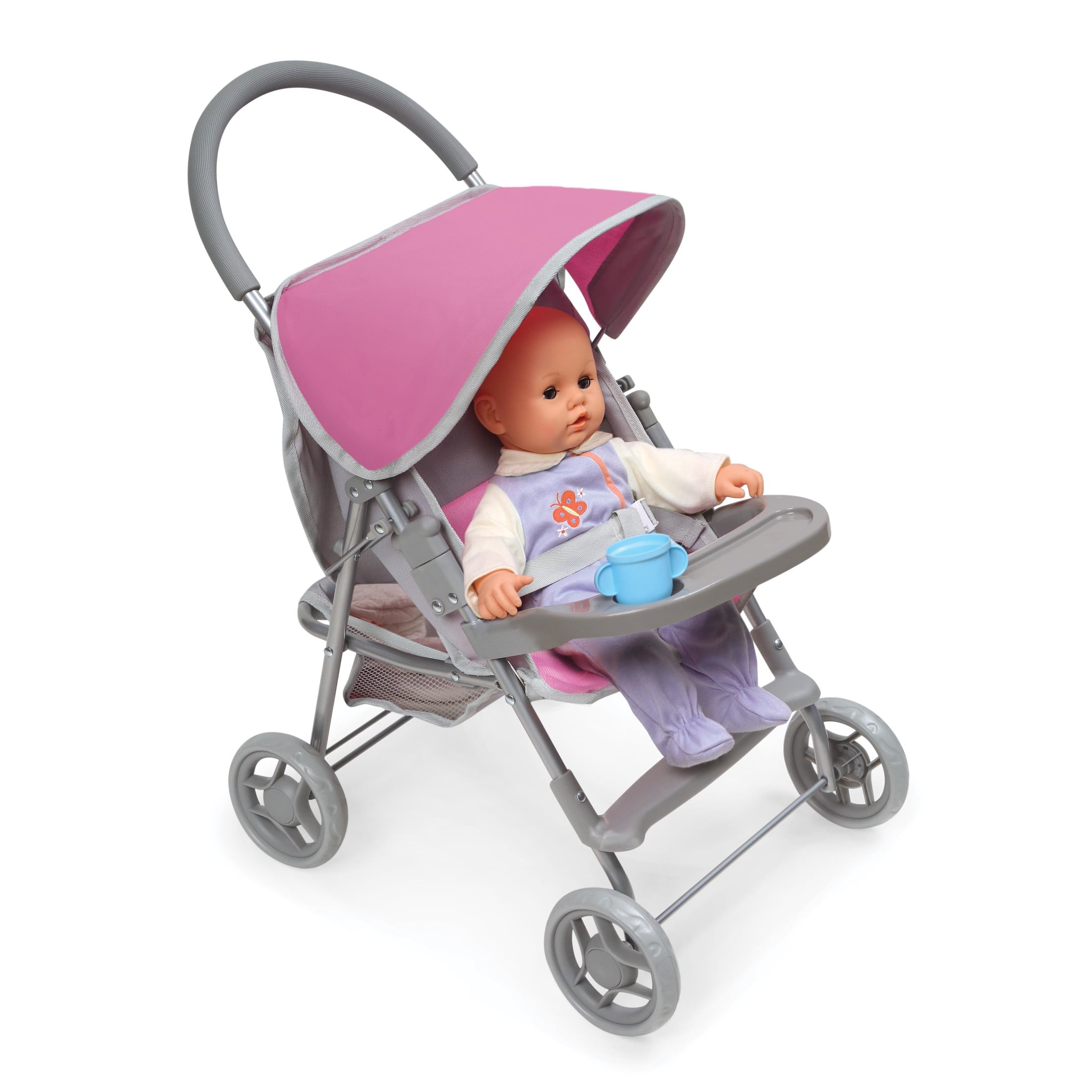 Glide Folding Single Doll Stroller Gray/Pink - Main Image