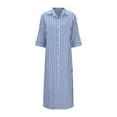 thumbnail image 2 of QUINDOS Womens Dresses V-neck Casual Shirt Dress Half Sleeve Sun Dresses Summer Striped Button Down Midi Long Womens Dresses, 2 of 6