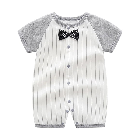 Costume de Gentleman pour Bébé Garçon Nouveau-Né Combinaison à Nœud Papillon Manches Courtes Vêtements Barboteuse Bébé Gris 12-18 Mois