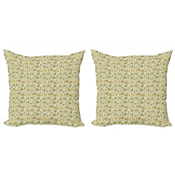 Ambesonne Spring Throw Pillow Cover 2 Pack, Bumble Bee Ladybug Dots, 18", Green Khaki