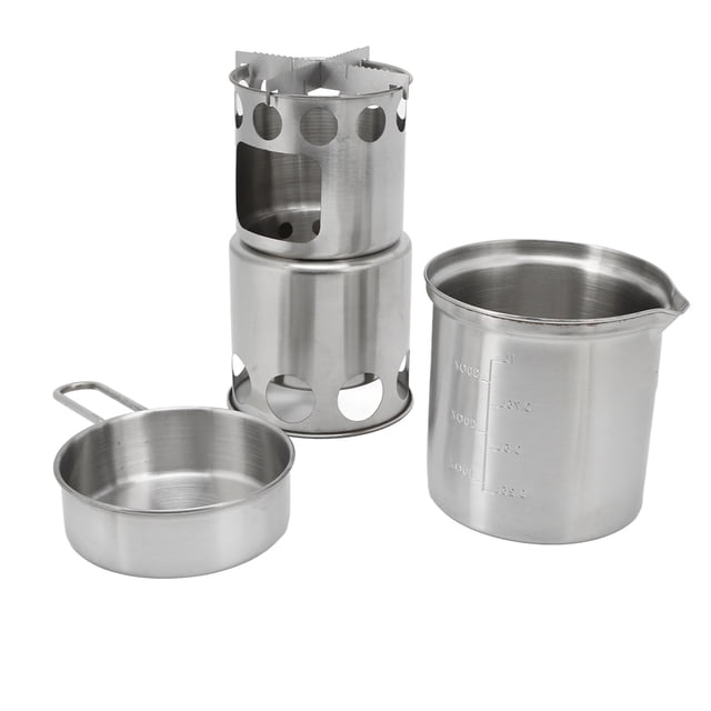 Camping Cooking Pot Set, Outdoor Cook Kit Stainless Steel Portable Windproof for Backpacking for Riding