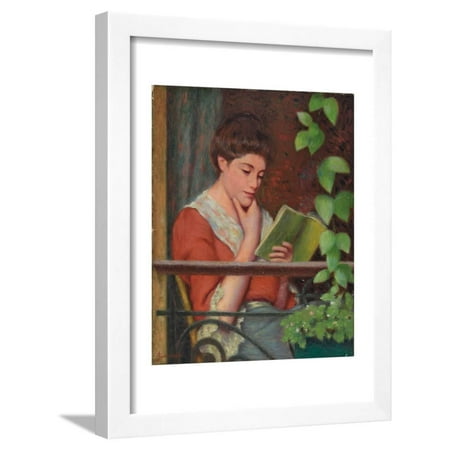 Pizza Alfressco Reading Al Fresco - Woman on the Balcony; Lettura Al Fresco - Donna Al Balcone Framed Print Wall Art By Federigo Zandomeneghi ()