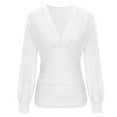 thumbnail image 4 of AXXD White Basic Ladies Tops Summer 2024 Sexy Deep V-neck Long Sleeve Casual Blouse Shirt Tops Undershirt, 4 of 6
