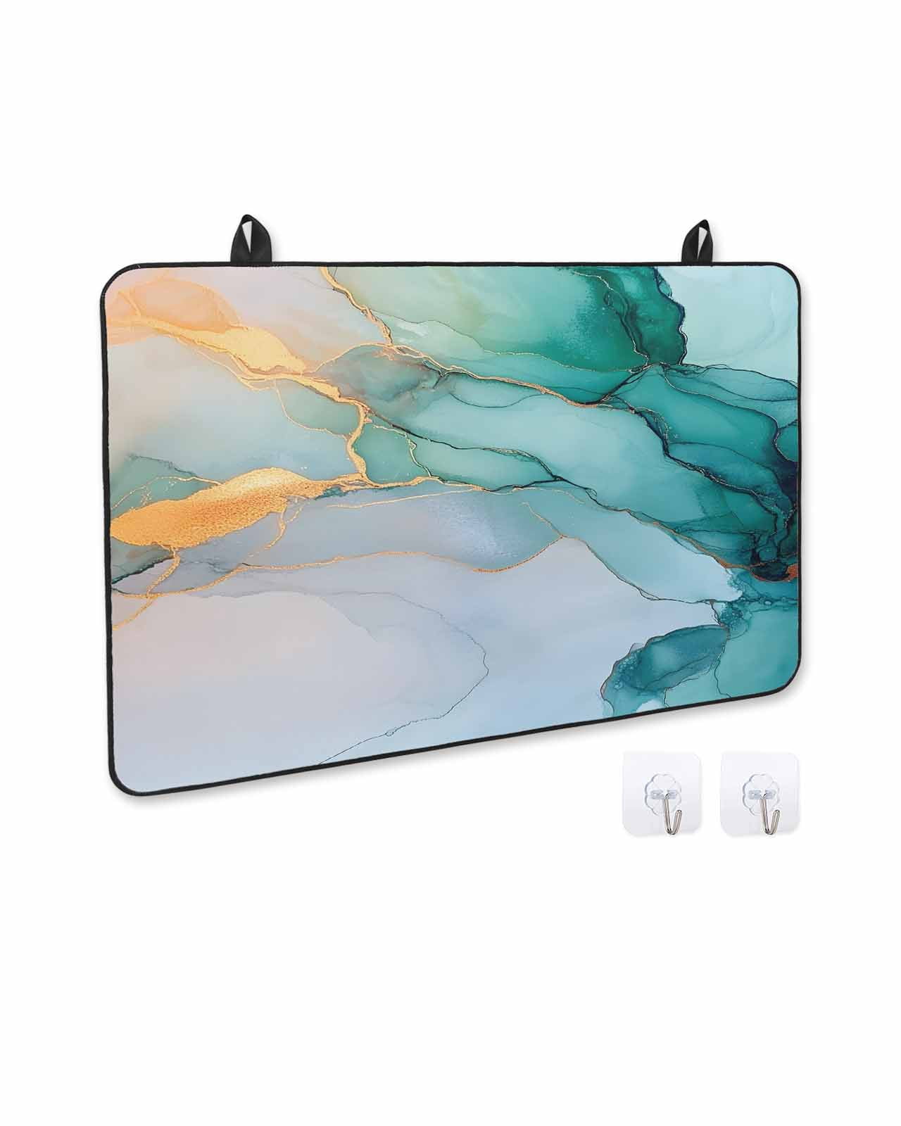 nqOlkjepod Large Induction Cooktop Protector Mat 36"x21", Turquoise Marble Stove Top Covers for Electric Stove, Modern Marble Geometric Textured Stove Burner Cover Mats, Glass Top Stove Cover
