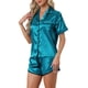 thumbnail image 4 of INSPIRAR CHIC Conjuntos de Pijamas de Satén para Mujeres Ropa de Noche Ropa de Dormir Tops con Pantalones Cortos Conjuntos de Lounge M Verde Pavo Real, 4 of 6
