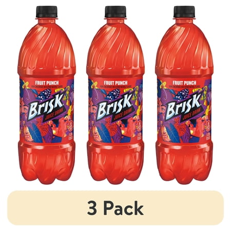 (3 pack) Lipton Brisk Fruit Punch Juice, 1 Liter, Bottle