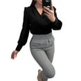 thumbnail image 4 of Long Sleeve Women V-Neck Blouse Female Lady Button Silk Shirt Tops, 4 of 5