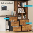 thumbnail image 3 of Plonmago LED Lights Bunk Bed Twin Over Twin with Stairs, Twin Bunk Bed with 2 Storage Drawers & 6 Fabric Drawers, Metal Twin Loft Beds with Guardrail, Space Saving, Sturdy Frame,Black &Brown, 3 of 8