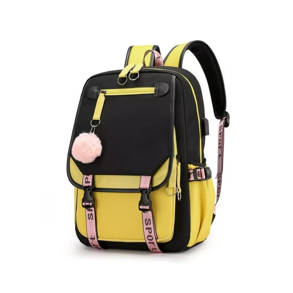 SHARE SUNSHINE Casual Laptop Backpack with USB Charging Port Waterproof Unisex Fits 15" Laptop(Yellow)