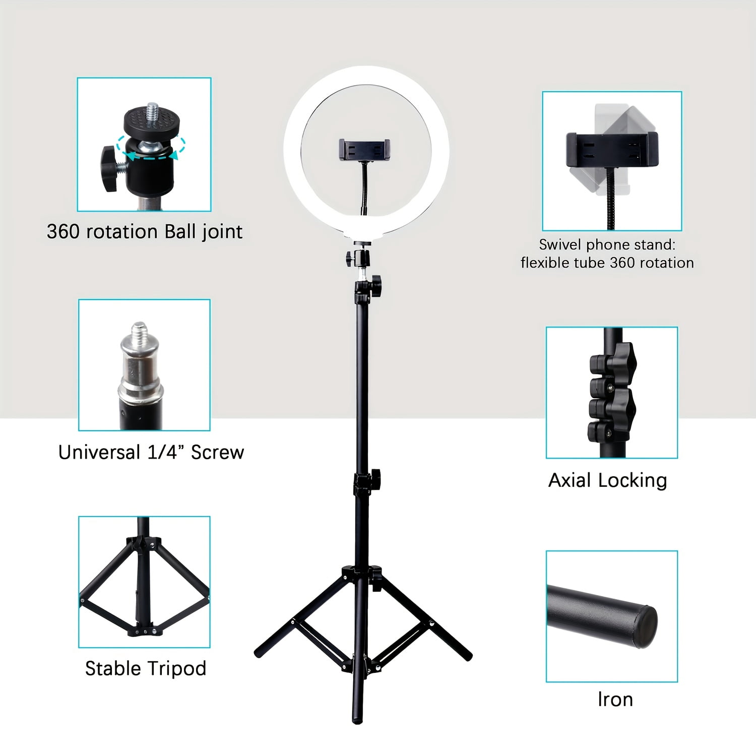 UEGOGO 10-Inch LED Selfie Ring Light with 51-Inch Tripod And Phone Stand, RGB Tone Mode, Stepless Dimming, USB Powered for Live Streaming, Makeup, Cooking Video Recording, Indoor Use