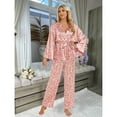 thumbnail image 6 of Womens Pajama Sets Trendy Leopard Long Sleeve Belt Long Pants Womens Sleepwear,A4-Light Pink,XL, 6 of 9