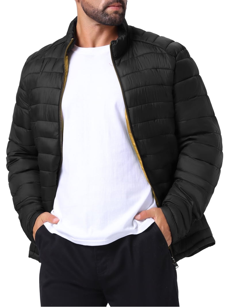INSPIRE CHIC Men's Winter Solid Color Stand Collar Zipper Quilted