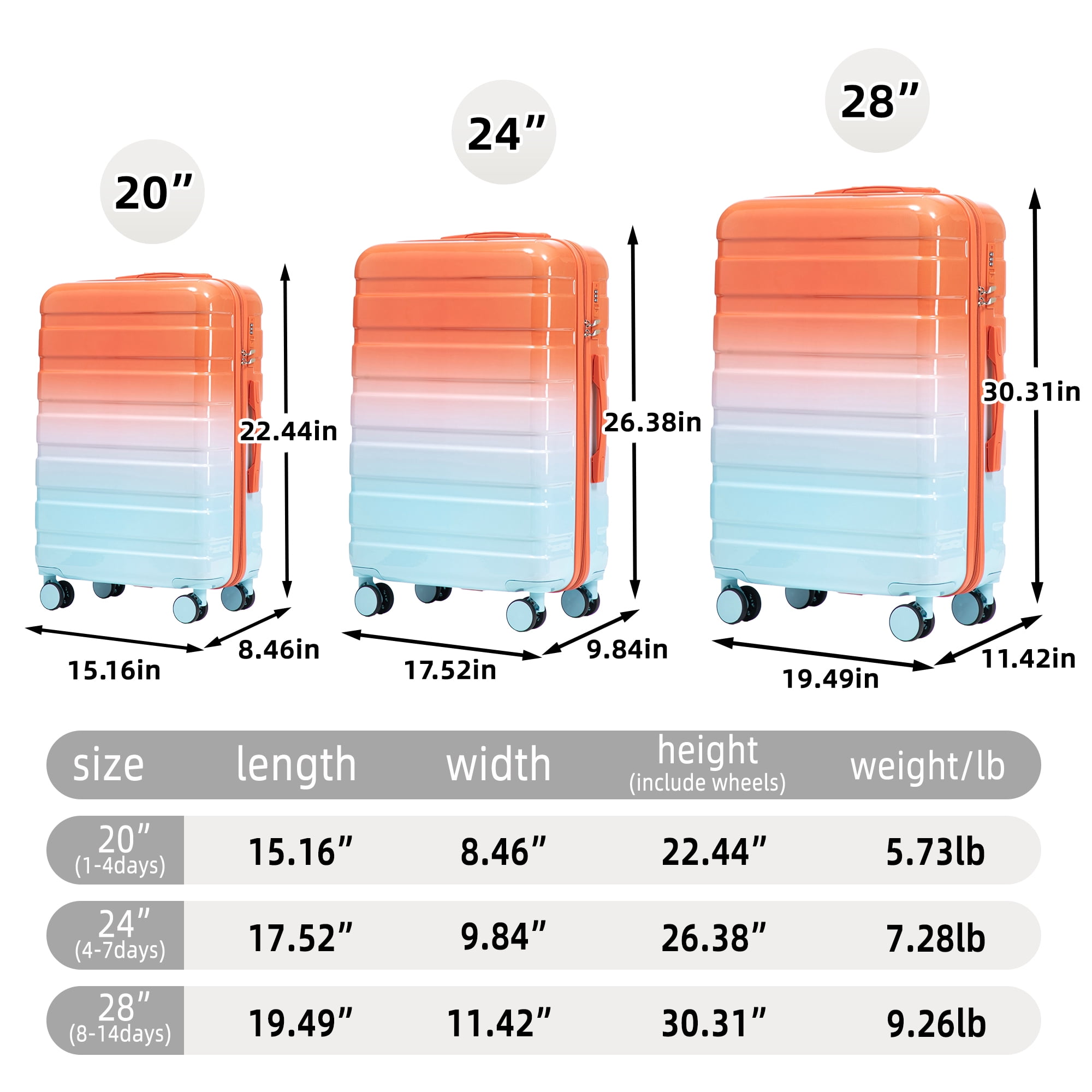 Luggage Set 3 Piece,PC Lightweight Hardside Suitcases with TSA Lock,Carry on luggage with Wheels