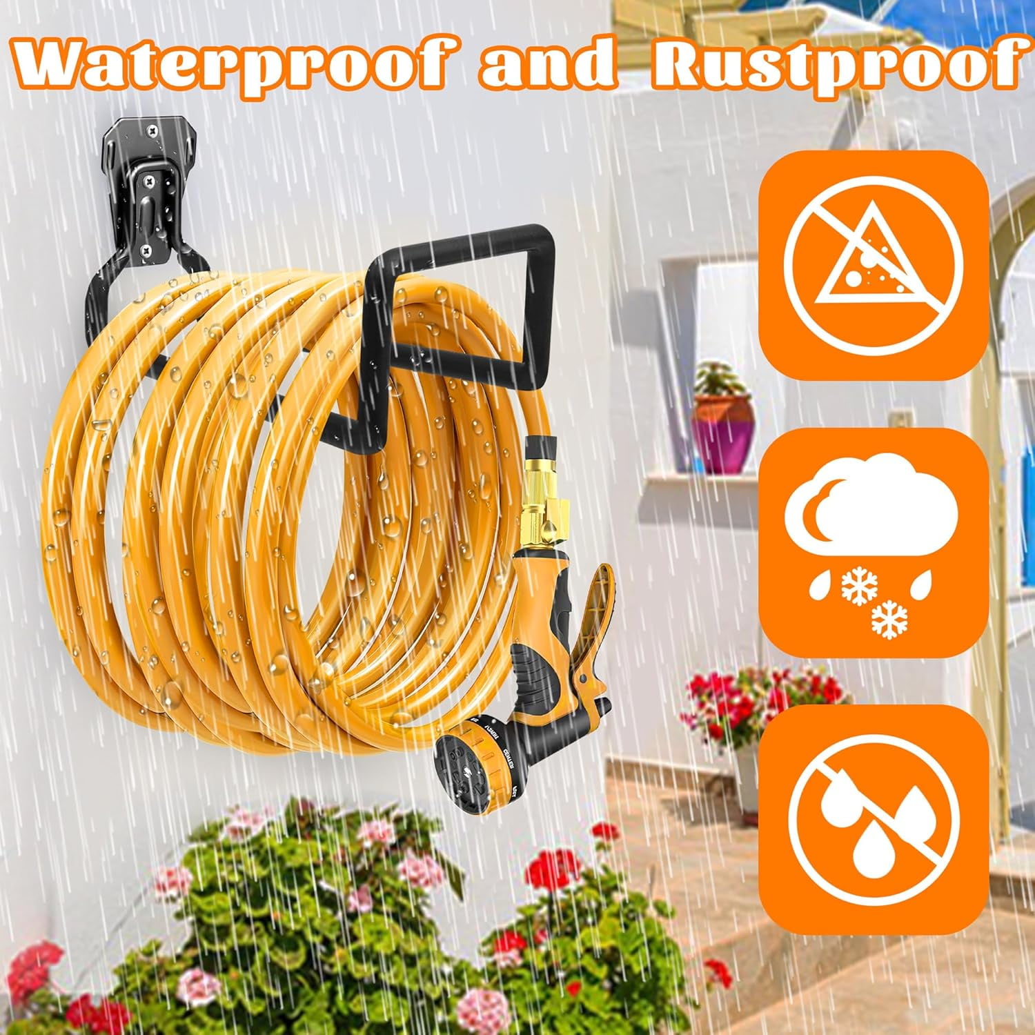 2pcs Garden Hose Holder Wall Mount - Metal Garden Hose Reel Sturdy Water Hose Holders for Outside Yard, Heavy Duty Hose Hanger for Water Hose Storage (2pcs Black)