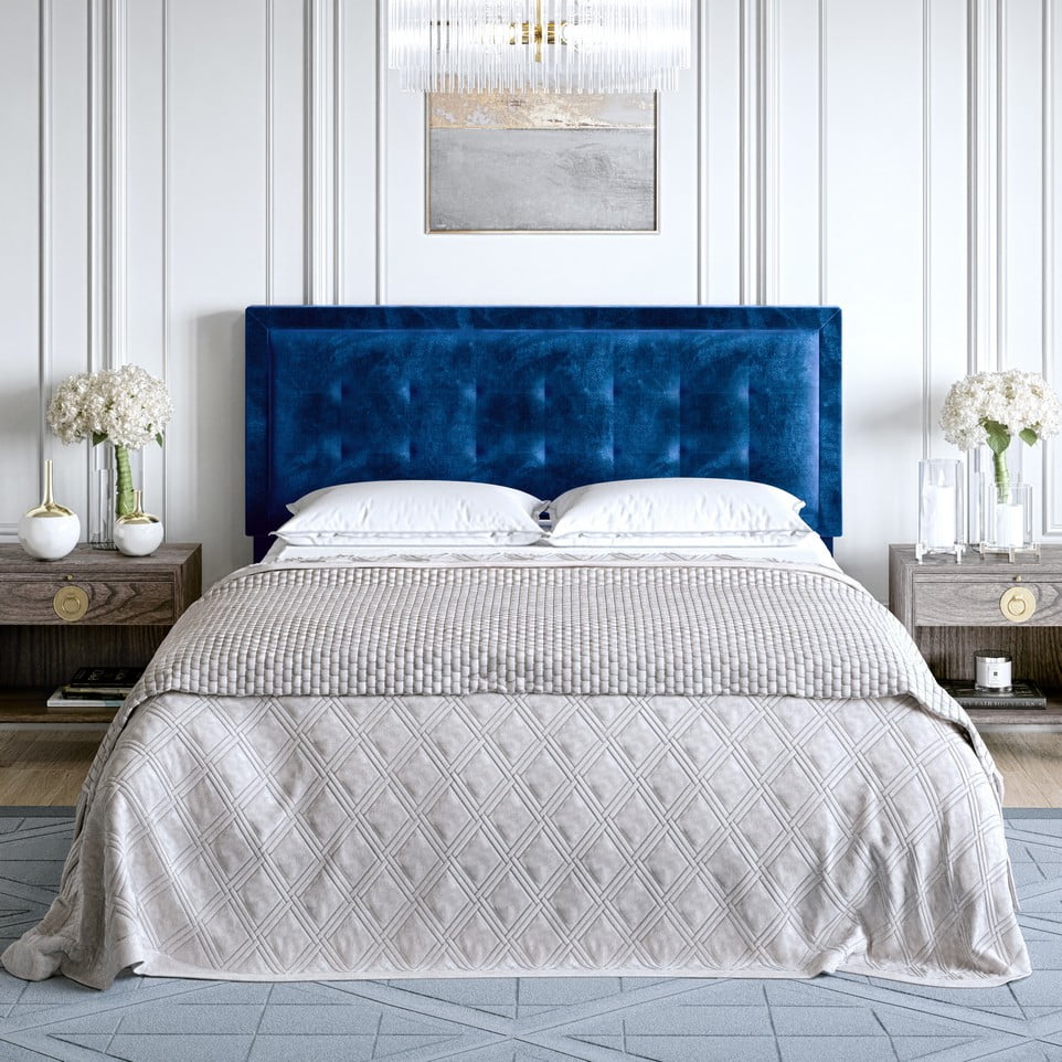 Premier Zelah Blue Upholstered Velvet Headboard, King and California