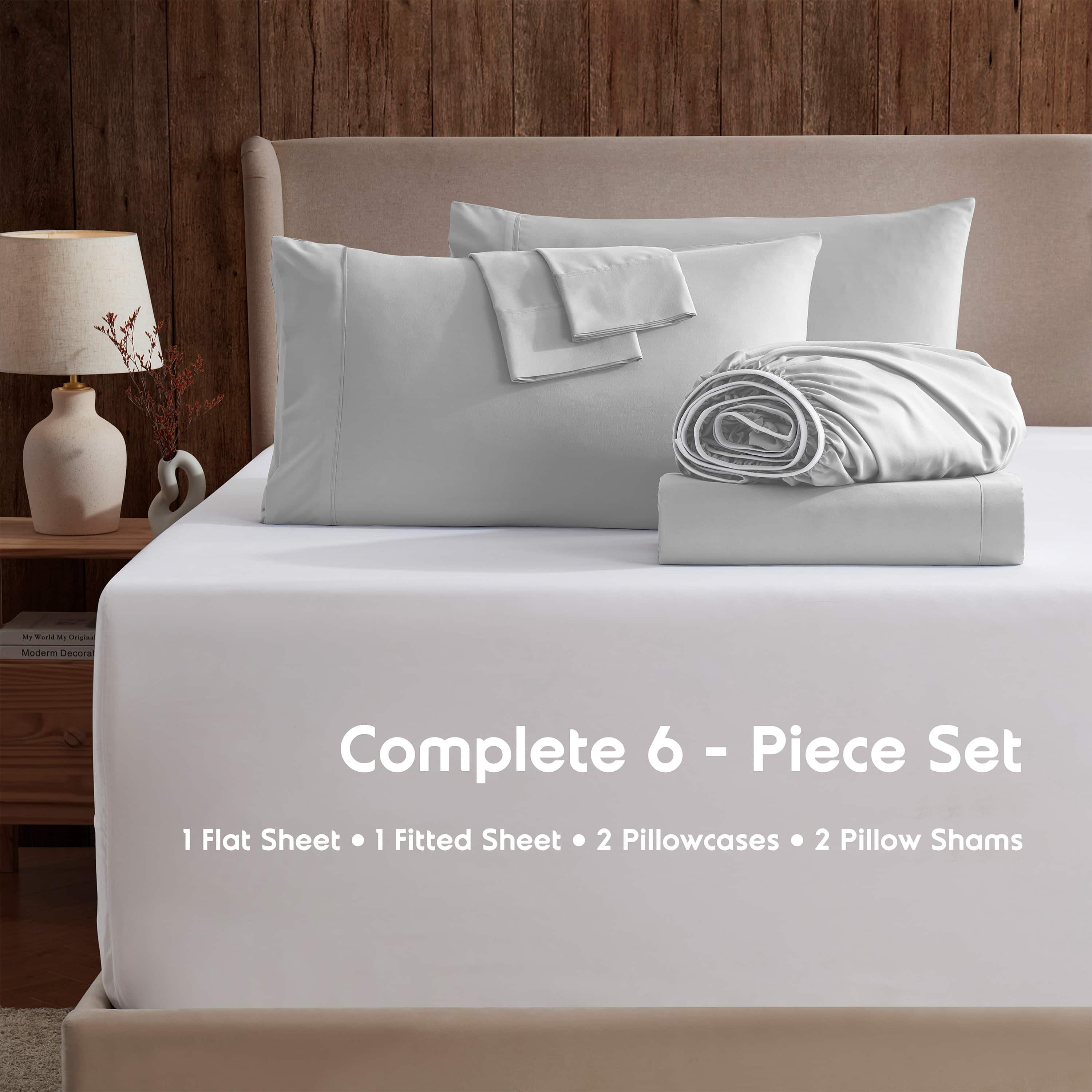 LammaLoe Extra Deep Pocket Queen Sheets set, Fits 18"-24" Mattress, 6 Piece Soft Microfiber Bed Sheet Sets, Light Gray