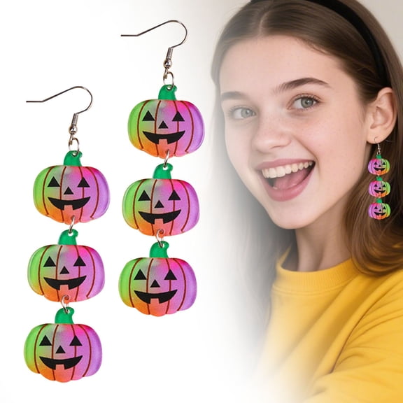 Homesteed Halloween Multicolor Pumpkin Earrings Acrylic Dangle Fall Jewelry Lightweight Festive Holiday Gift for Women