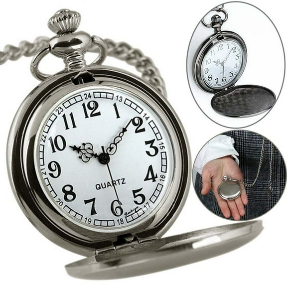 JOR Classic Smooth Surface Vintage Quartz Pocket Watch, Arabic Numerals Scale Mens Womens Watch with Chain, Christmas Graduation Birthday Fathers Day Gift