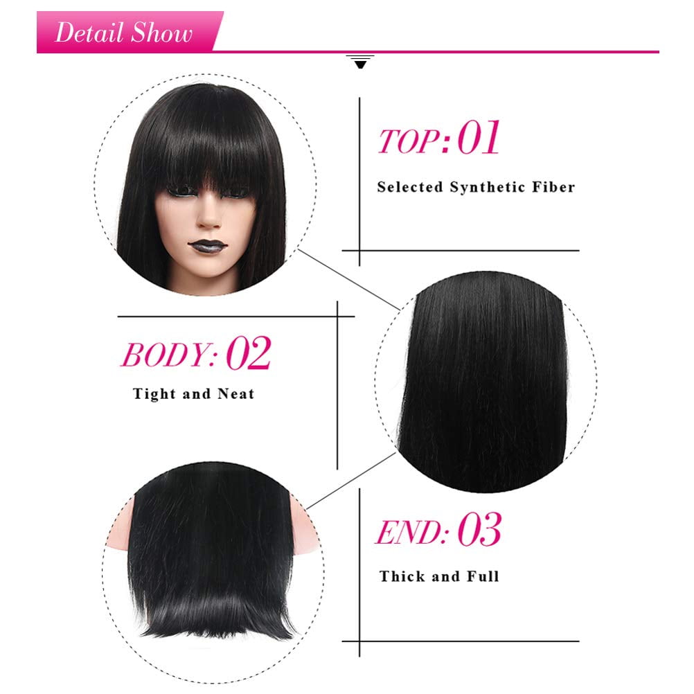 BERON Dark Green Short Wigs Curly Wavy Women Wig with Side Part Bangs Synthetic Hair Wigs