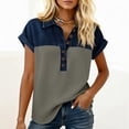 thumbnail image 4 of Dweltoz Denim Collar Short Sleeve Shirts for Womens Button Up V Neck Tops Casual Streetwear Patch Work Tees,Gray 2XL, 4 of 4