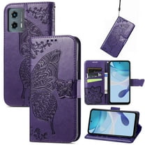 Allytechgroup for Moto G Play 4G 2024 Flip Wallet Case, Luxury PU Leather [Butterfly & Flower Embossed] Built-in Card Slots & Cash Pocket, Shockproof Wrist Strap Case, Purple