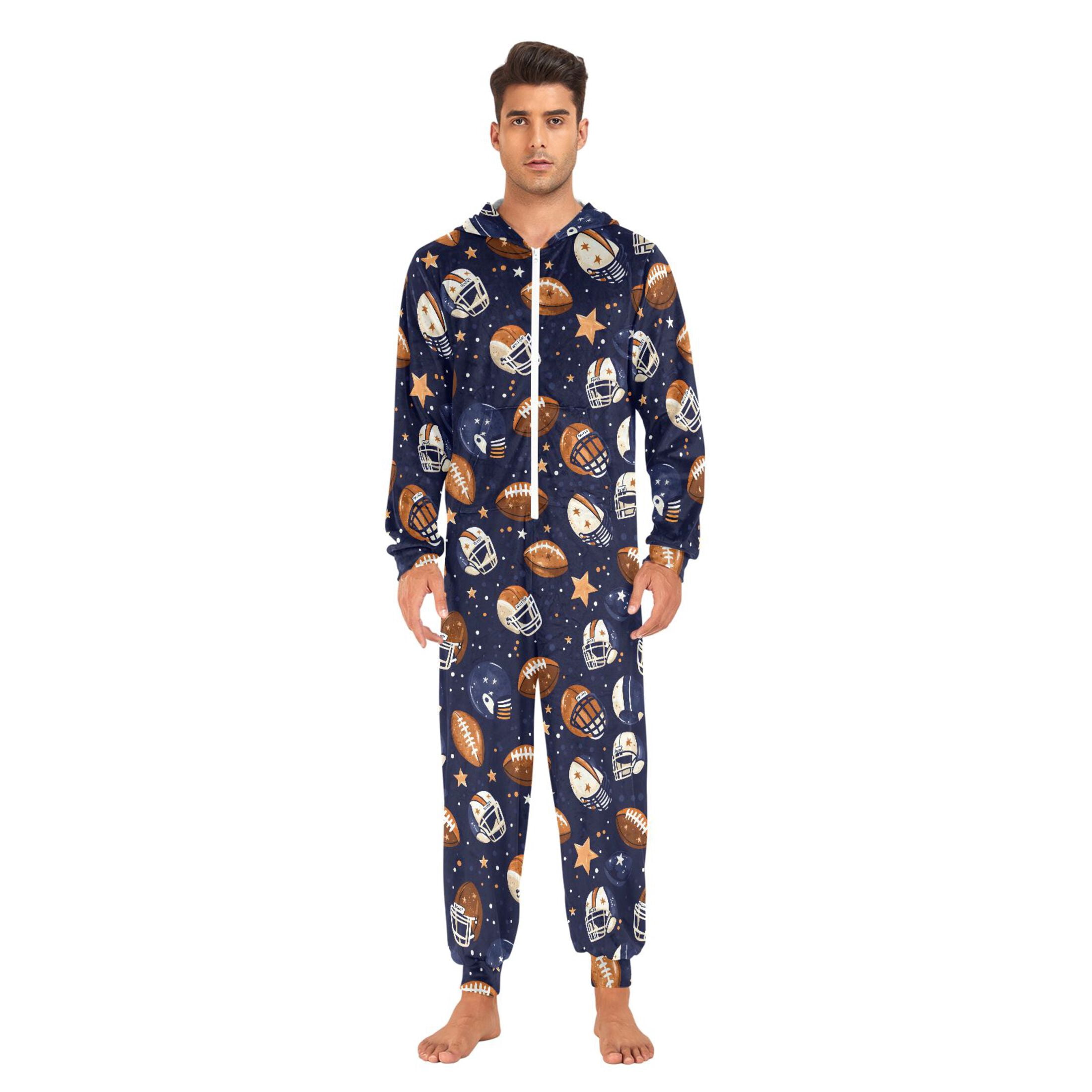 Adult Onesie Blue Background Adult Onesie Football Helmet Stars Zipper One-Piece Pajamas Unisex with PocketsClock Zipper One-Piece Pajamas Unisex with Pockets