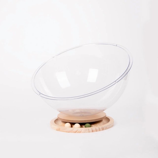 Acrylic Space Capsule Cat Cave with 360° View & Rotating Toy: All-Season Small Pet Bed, Non-Slip Base, Food-Grade Durable Design for Year-Round Comfort & Interactive Play