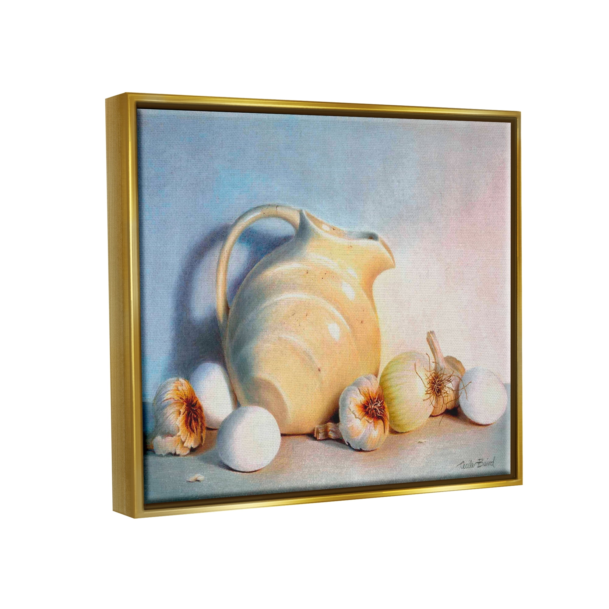 Stupell Industries Varied Vegetables Scattered Traditional Still Life Vase Painting Metallic Gold Floating Framed Canvas Print Wall Art, Design by Cecile Baird