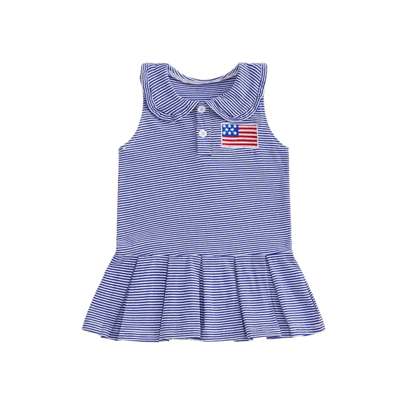 BemeyourBBs Kids Toddler Baby Girl 4th of July Dress Outfit Patriot Independent Day Clothes Baby Girl Fourth ofJuly Outfit Sleeveless Doll Collar USA America Flag Embroidery Striped Summer Dress