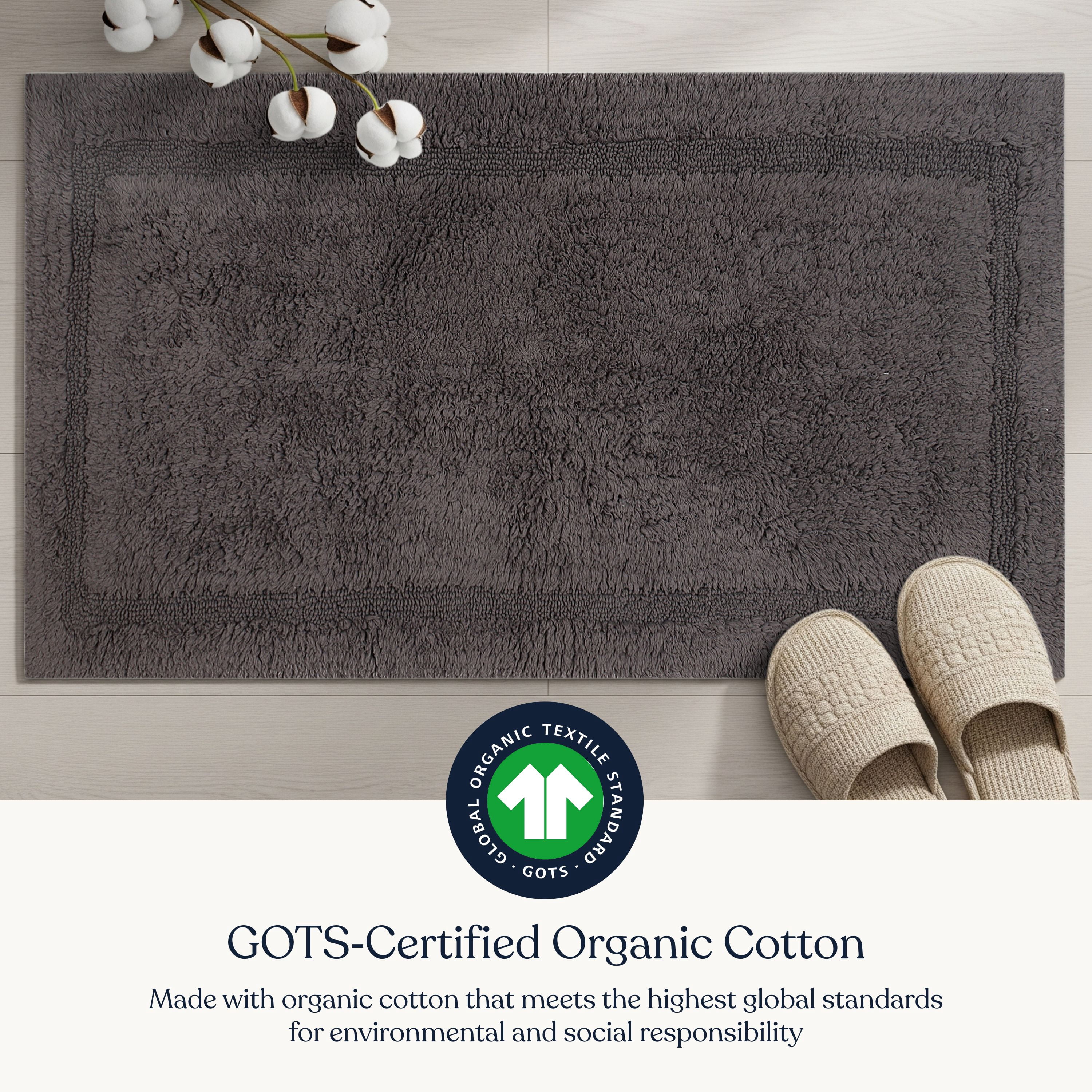 Delara Organic Cotton Reversible Bath Mat – 3000 GSM, GOTS Certified, Ultra-Thick & Super Absorbent | Soft, Plush & Quick-Drying Bathroom Rug