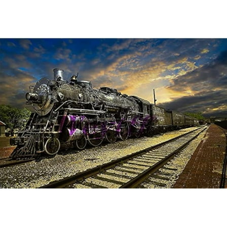 Jigsaw Puzzles 500 Pieces for Adults - Train Landscape - Train Engine Steam Rails Tracks Sky Wooden Puzzle - Unique Suitable for Teenagers and Adults, Home Decoration