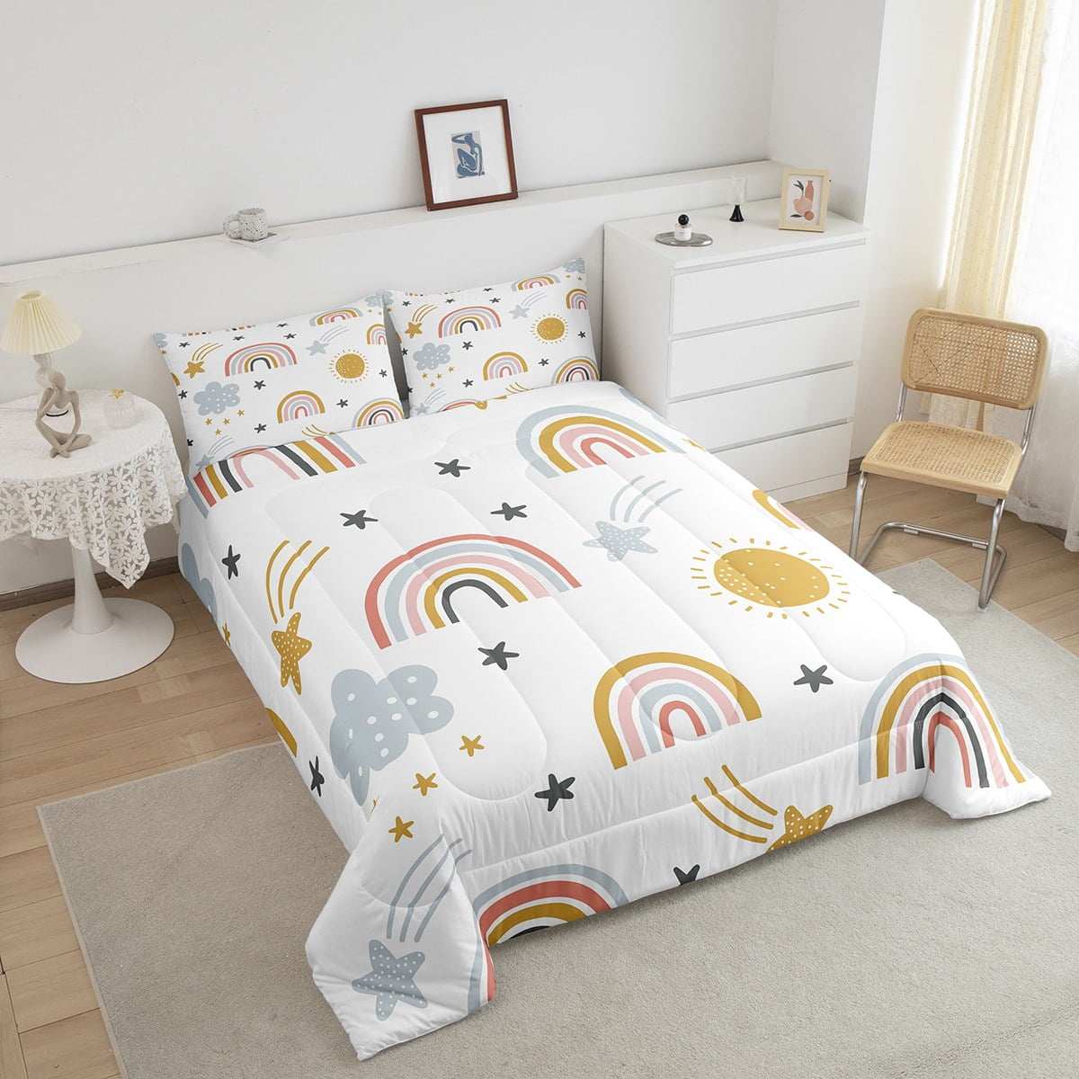 YST Rainbow Bedding Set for Kids Girls Teens Women Tie Dye Pastel